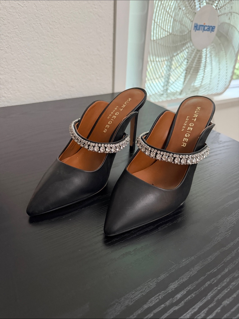 Kurt Geiger Black Pointed Mule with Crystal Strap